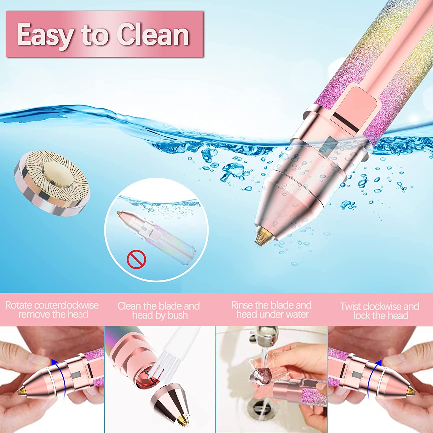 Maywiyi Eyebrow Razor,Facial Hair Removal for Women,2 in 1 Trimmer and Epilator Painless Hair Remover Rechargeable Face Shaver for Peach Fuzz , Lips, Chin, Arms with LED Light - Image 6